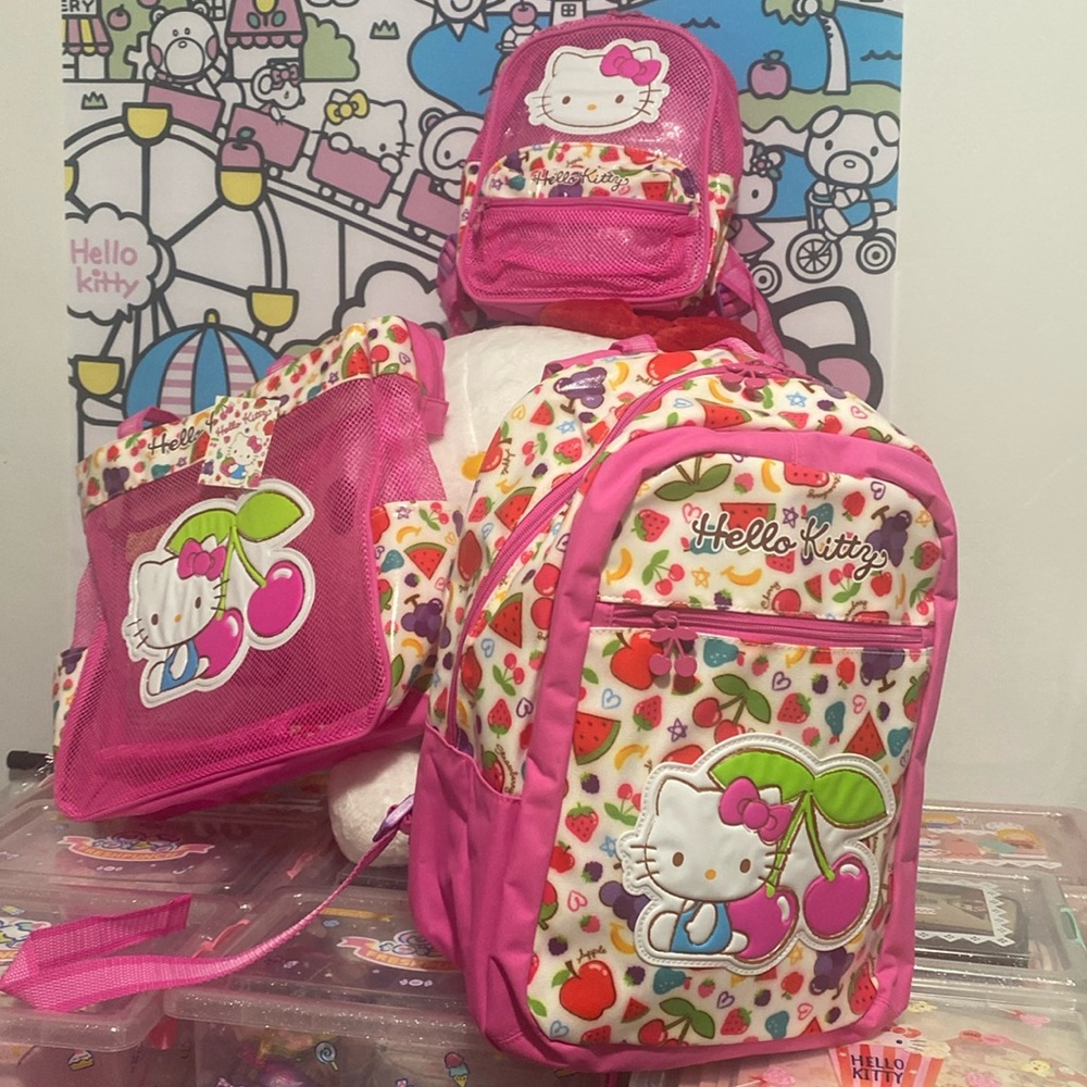 New Sanrio Hello Kitty fruits large tote, flat pouch, med backpack,mini backpack